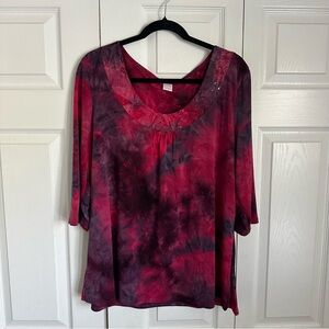 Bobbie Brooks Womens Top Sz 2X Sequin Tie Dye Flowy Office Stretch Boho Colorful